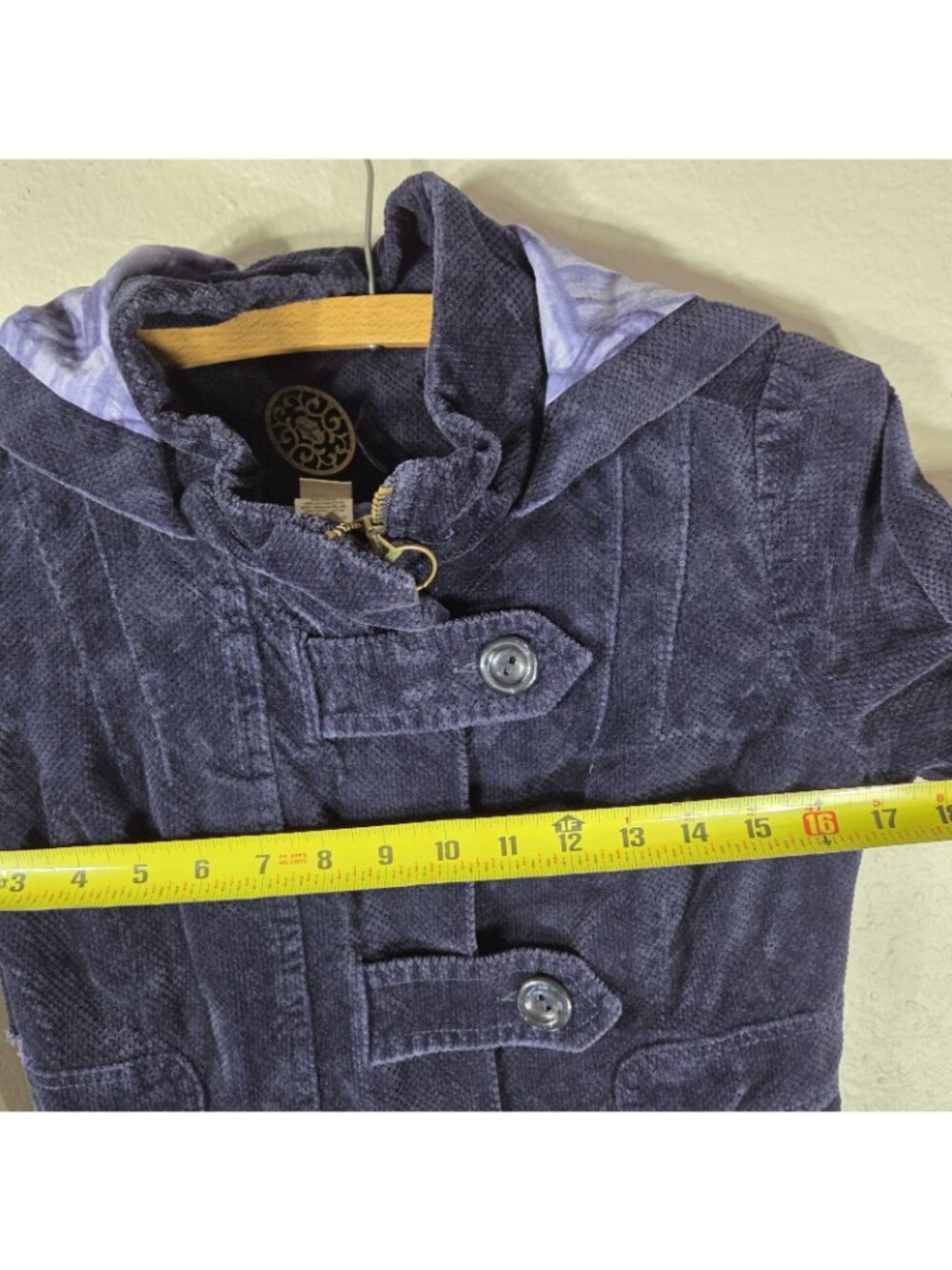 Anthropologie Idra Navy Blue Corduroy Hooded Jacket Size 0 Floral Swirl Lining - Picture 14 of 16